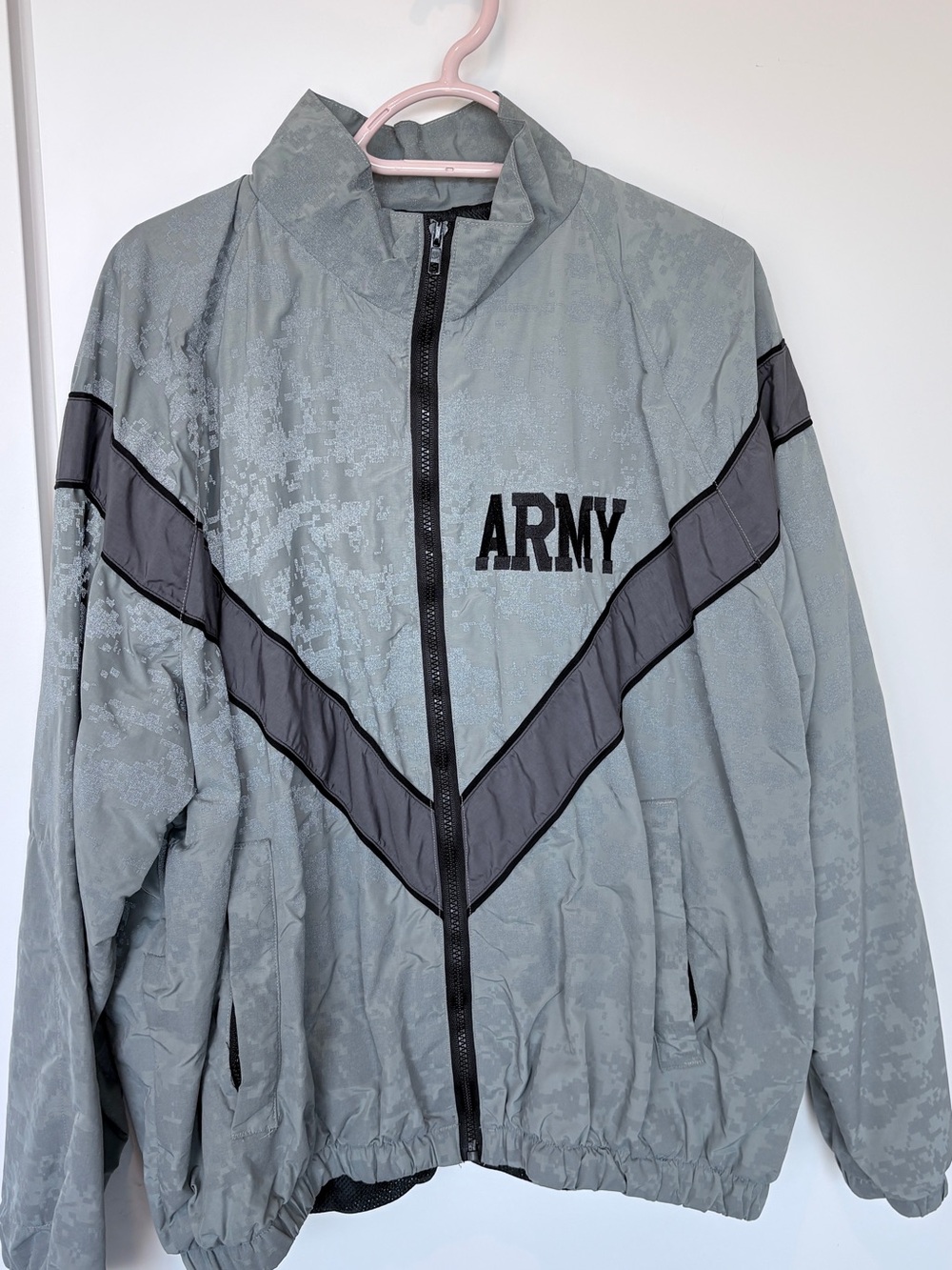 U.S. Army Gray Windbreaker Jacket with Black Chevron
